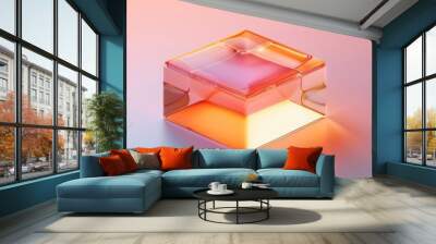 Abstract Futuristic 3D Render Minimalistic Style with Floating Geometric Shapes Isometric Design, Light Color Theme, Bright Background, and Soft Lighting Wall mural