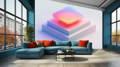 Abstract Futuristic 3D Render Minimalistic Style with Floating Geometric Shapes - Isometric Design, Light Color Theme, Bright Background, and Soft Lighting Wall mural