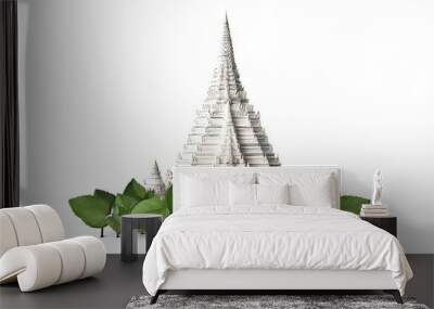 Concept de jour Vesak : wat arun sur feuille de bodhi avec un tracé de détourage. , fond blanc Wall mural