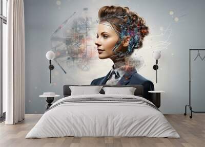 Un mélange futuriste de science, de technologie et de femme. Futur concept d’intelligence artificielle. IA générative, IA Wall mural