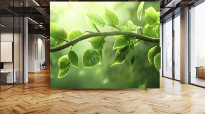 A leafy vine intertwining with a leaf providing a natural backdrop in the copy space image Wall mural