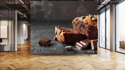 Freshly made banana bread with chocolate displayed in a copy space image Wall mural