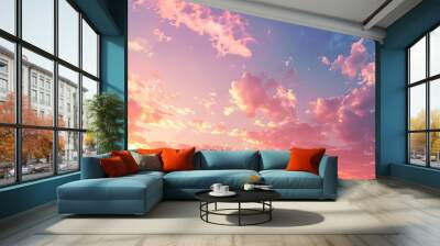 The sunset sky showcases lovely shades of orange and pink providing a stunning copy space image Wall mural