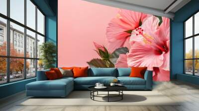 Tropical hibiscus Hawaiian flower in pink with copy space image Wall mural