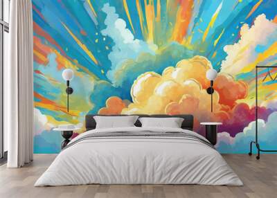 cartoon style explosion background of colorful clouds and sky before Wall mural