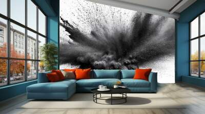 spray charcoal Charcoal burst splash splatter exhale smoke white dust abstract particles dust Black texture powder powder black win explosion cloud air colours background explosion background white Wall mural