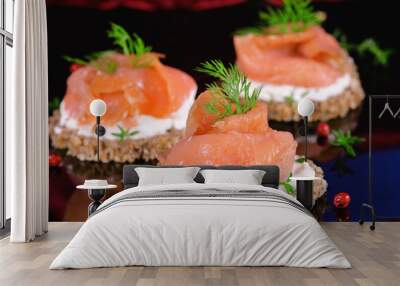 Holiday appetizer with salmon canapes Wall mural