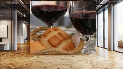 Red wine glass with bread. Wall mural