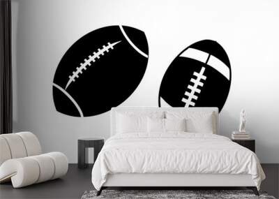 American football set. Sport ball for american football. Vector silhouettes of a rugby balls. Wall mural