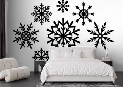 Cute snowflakes collection isolated on white background Wall mural