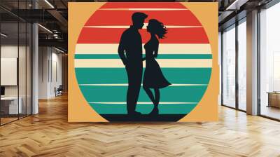 romantic couple silhouette on Retro vintage background  vector art illustration T shirt design art Wall mural