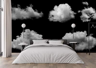 White clouds isolated on black background, clounds set on black Wall mural