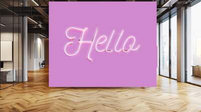 hello neon text on pink background Wall mural