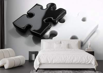 Black and white jigsaw puzzle pieces symbolizing unity and teamwork Wall mural