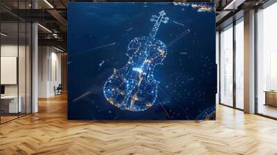 Illuminated Violin Cityscape - Aerial Night View. Wall mural