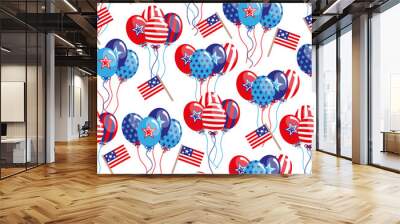 vector 4th of July seamless pattern with balloons and flags Wall mural