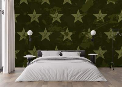 vector seamless grunge military pattern with stars Wall mural