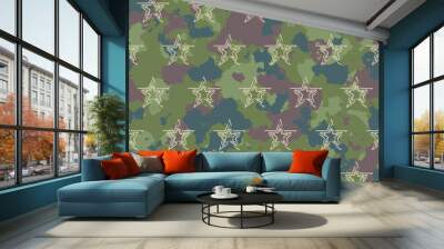 vector seamless grunge military pattern with stars Wall mural