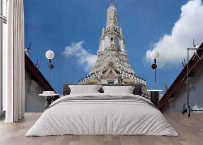 Ancient White Pagoda at Wat Arun Temple. Wat Arun is famous temple and historical landmark of Thailand. Wall mural