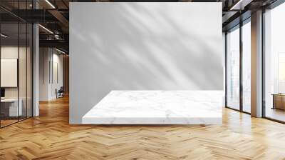 Minimal White Marble Table Corner with Shadow and Warm Light Beam on Concrete Wall Background, Suitable for Product Presentation Backdrop, Display, and Mock up. Wall mural