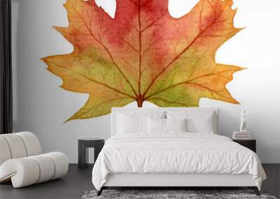 Maple leaf in autumn colors,watercolor hand draw illustration, isolated on white background Wall mural