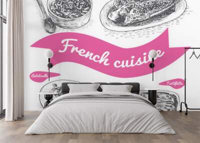 monochrome vector illustration of french cuisine. Wall mural