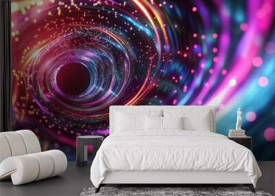 A picture of a colorful shiny tunnel in the style of galaxy and stars and space vibes, Abstract vortex and road hole, swirling and twirling neon walls, AI generated. Wall mural