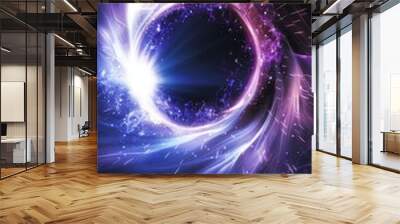 A pink and blue effect of explosion and speed, space burst and motion blurred lines, tunnel, black hole, being sucked by galaxy, teleporting, stars glowing, eclipse and solar eclipse, AI Generated. Wall mural