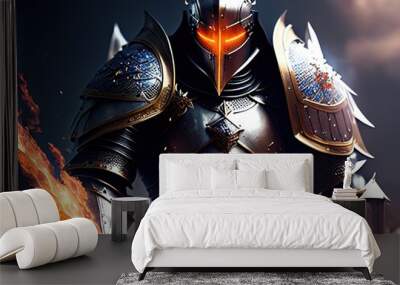 Medieval dark knight in iron armor, strong soldier Wall mural