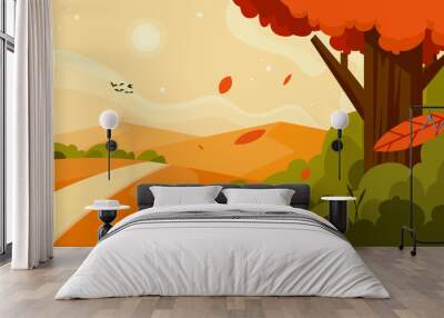 landscape banner background with warm vibe autumn theme. For web, poster, greeting card background Wall mural