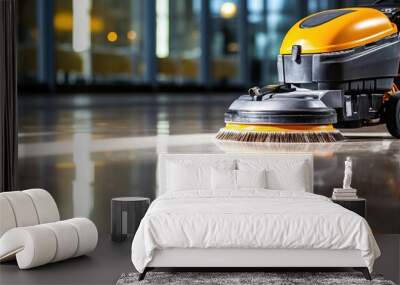 Close-up photo modern floor polishing machine on floor Wall mural