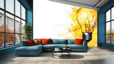 Colorful glowing idea light bulbs On a blue background painted with paint splashes, the concept of innovation and creativity Wall mural