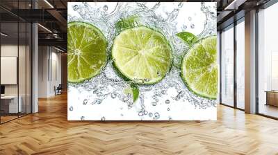 Lime Slices Splashing in Water Wall mural