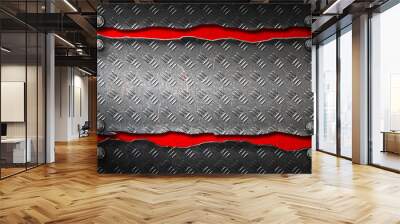 black metal banner on red metal plate. Wall mural