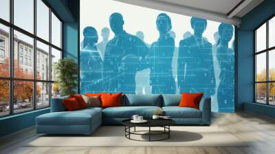 A large number of multinational people and technology concept. People and communication network. Digital transformation. Wall mural