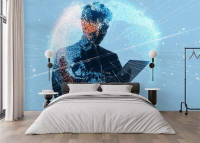 AI(Artificial Intelligence) concept. Holographic earth and digital pattern. Wall mural