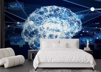 AI (Artificial Intelligence) concept. Communication network. Wall mural