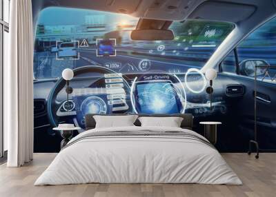 Cockpit of futuristic autonomous car. Wall mural