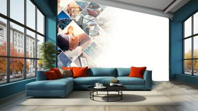 Collage background visual of various business scenes. Management strategy. Wall mural