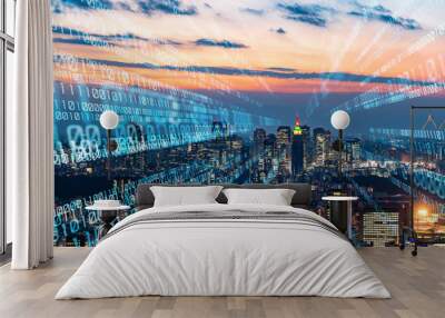 Digital binary code concept. Smart city. Wall mural