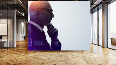 Executive man and data technology concept. Wide angle visual for banners or advertisements. Wall mural