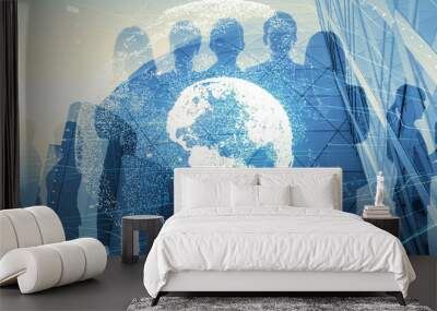 Global business concept. Silhouette of business people. Wall mural