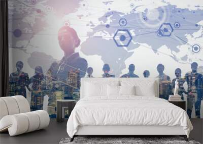 Global communication network concept. Leadership of business. Teamwork. Management strategy. Wall mural