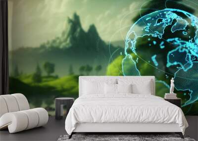 Green forest and environmental technology concept. Wide angle visual for banners or advertisements. Wall mural