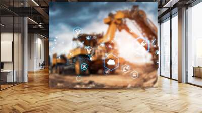 Heavy machines working in construction site and industrial technology concept. Wall mural