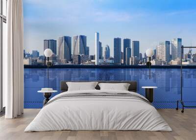 Modern cityscape viewed from observation platform. Wall mural