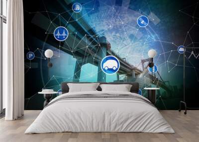 modern transportation and communication network, intelligent vehicle, smart transportation, internet Wall mural