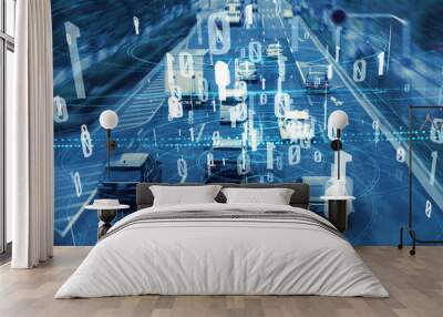 Modern transportation and digital network concept. Traffic monitoring system. Wall mural