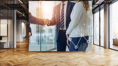 Multinational business people shaking hands and business data concept Wall mural