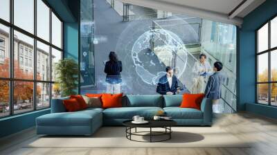 Multinational people working in office and global network concept Wall mural